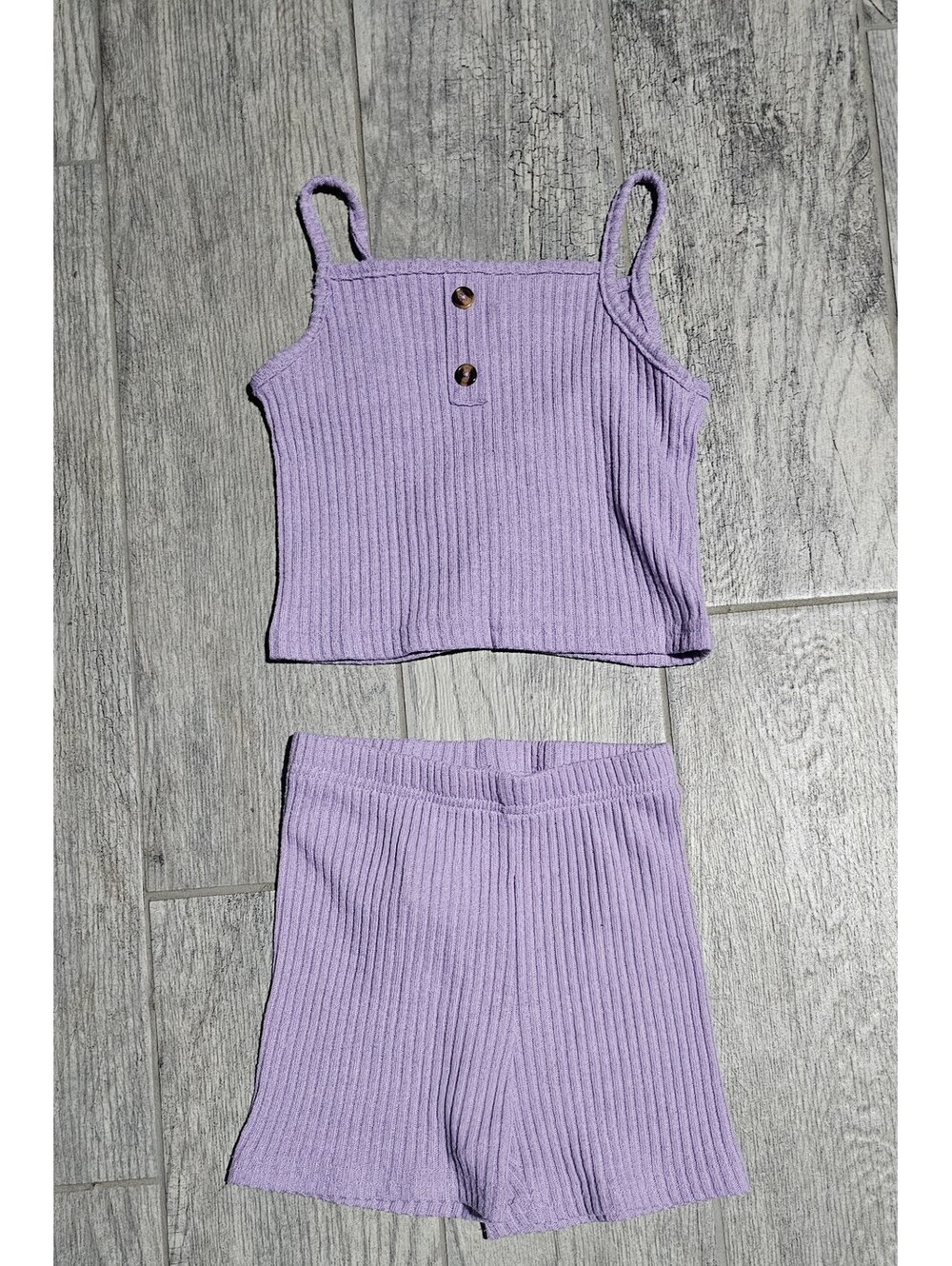 (2pc) New Girl's Shein Shorts & Tank Top Outfit Size Small 6 7 Purple Striped